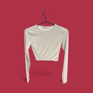 ZARA White Long Sleeve Stretch Crop Top – Size Small